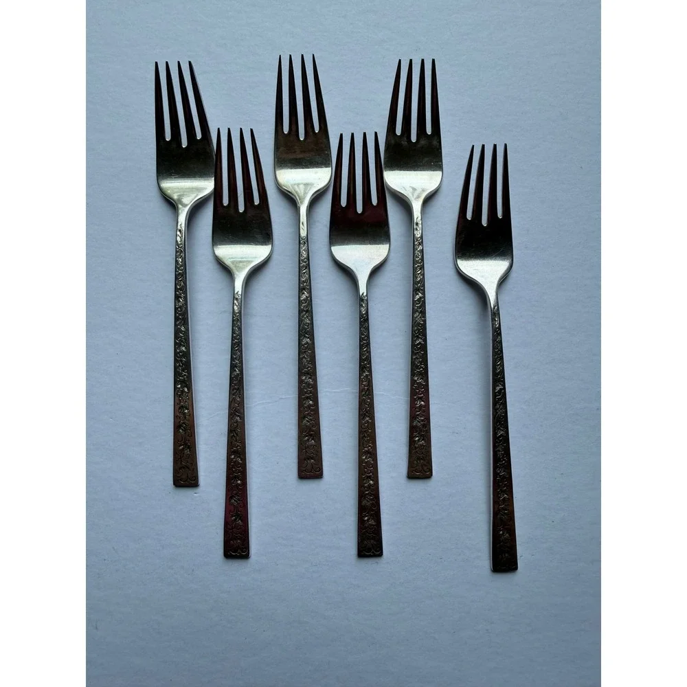 VTG Rogers Bros Salad Forks Set of 6 Silver Lace MCM Silverplate Flatware